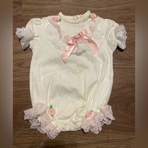 Vintage Alexis Lace Trim Romper Onesie with Pink Accents